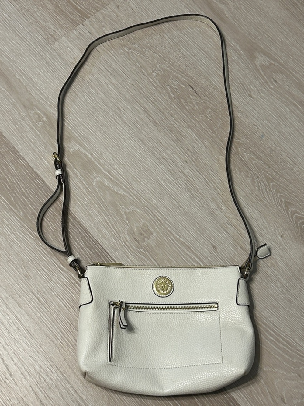 Anne Klein Faux Leather Crossbody Bag with Gold Emblem
